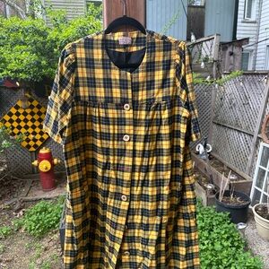 Yellow and Black Plaid Button-Up Dress